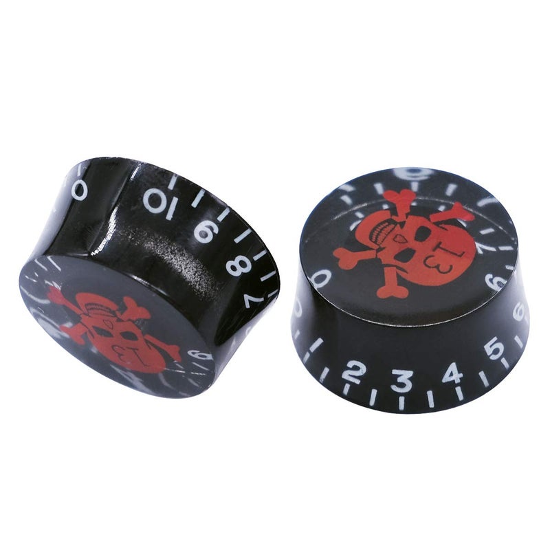 mxuteuk 4pcs Skull Electric Guitar Knob Bass Top Hat Knobs Speed Volume Tone Knob AMP Effect Pedal Control Knobs Black With Red KNOB-S10 - Image 2